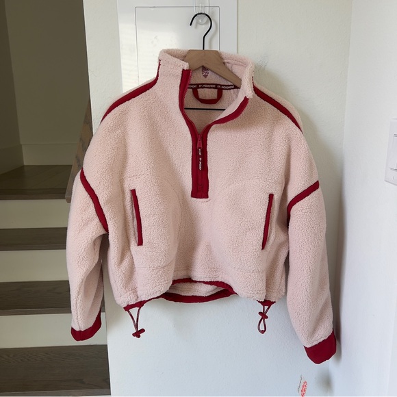 NWT Free People Mountain High Half Zip Fleece Pullover in Ballet Slipper Pink - Picture 5 of 10